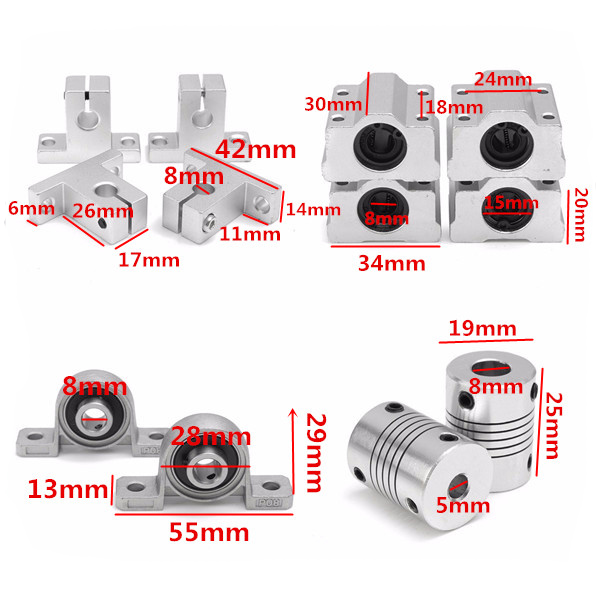 Machifit 15pcs 200mm Optical Axis Guide Bearing Housings Aluminum Rail Shaft Support Set CNC Parts Machifit 15pcs 200mm Optical Axis Guide Bearing Housings Aluminum Rail Shaft Support Set CNC Parts