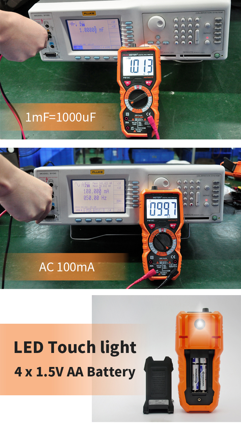 PEAKMETER PM18C Digital Multimeter Voltage Current Resistance Capacitance Frequency Temperature Tester ??/?H hFE NCV Live Line Tester
