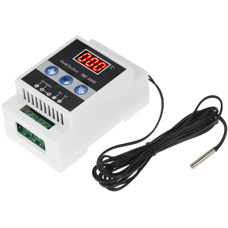 GeekTeches TMC-6000 110-240V Guide Rail Thermostat Digital Temperature Meter Thermoregulator Refrigeration Heating Temperature Meter
