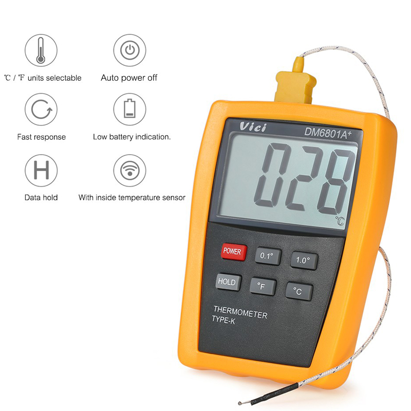 Vici DM6801A+ Mini LCD Digital Thermometer Temperature Meter Tester with K-type Thermocouple