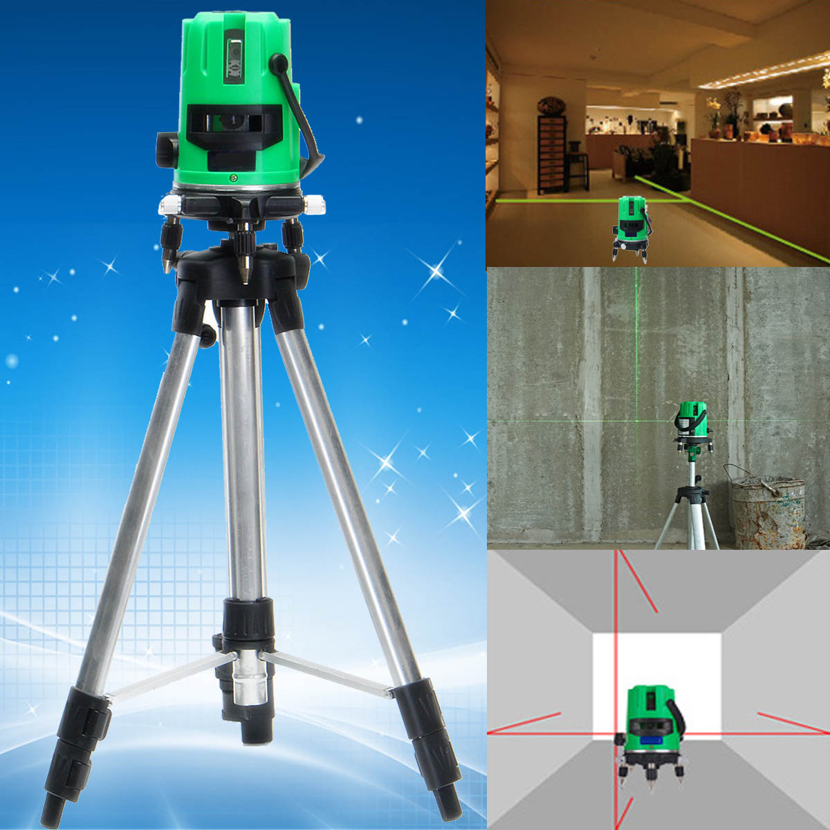 Green 2 Line 2 Points Laser Level 360 Rotary Laser Line Self Leveling with Tripod