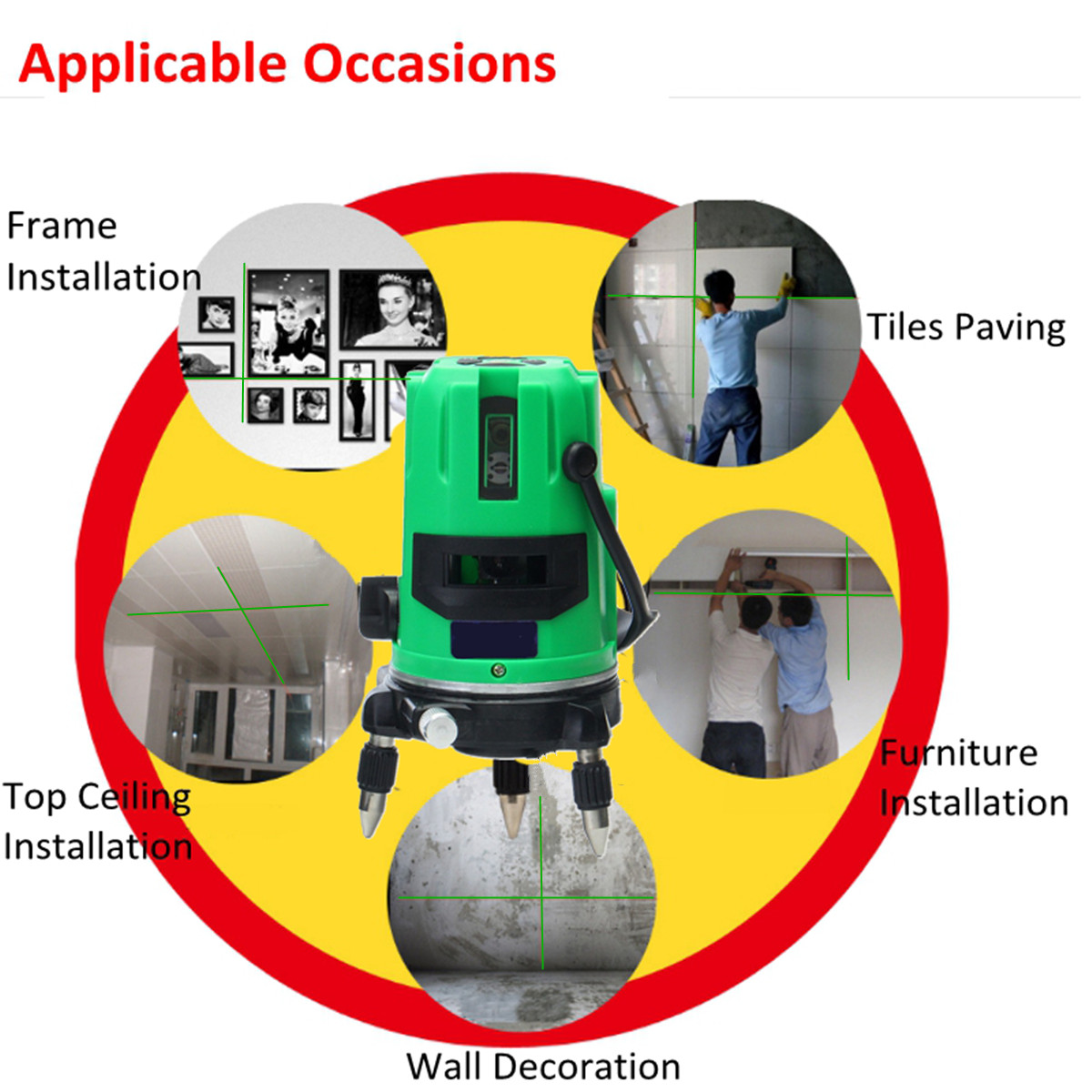 Green 2 Line 2 Points Laser Level 360 Rotary Laser Line Self Leveling with Tripod