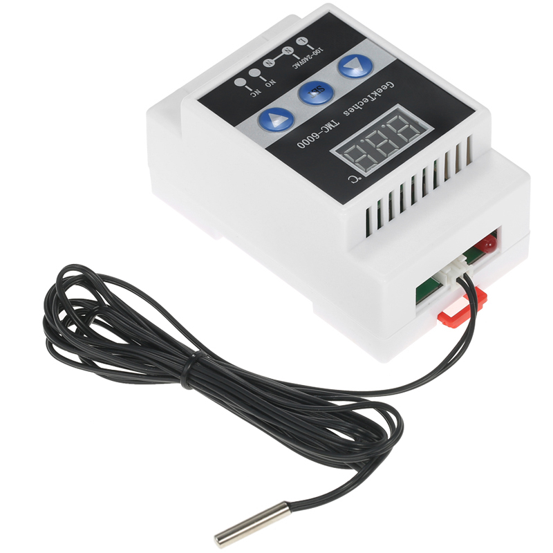 GeekTeches TMC-6000 110-240V Guide Rail Thermostat Digital Temperature Meter Thermoregulator Refrigeration Heating Temperature Meter