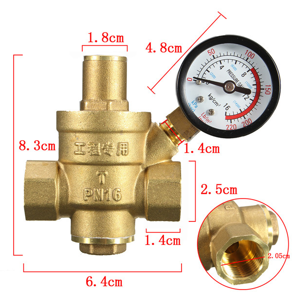 DN15 1/2' Inch Brass Water Pressure Reducing Regulator Reducer & Gauge Adjustable