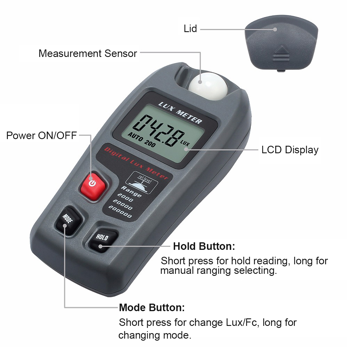 MT30 LCD Digital Display Handheld Light Lux Meter Tester Luxmeter Luminometer