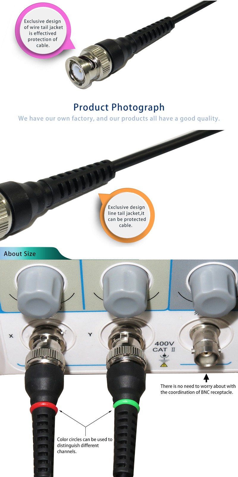 DANIU P1013 BNC Q9 Male Plug To BNC Q9 Male Plug Oscilloscope Test Probe Cable Lead 100CM