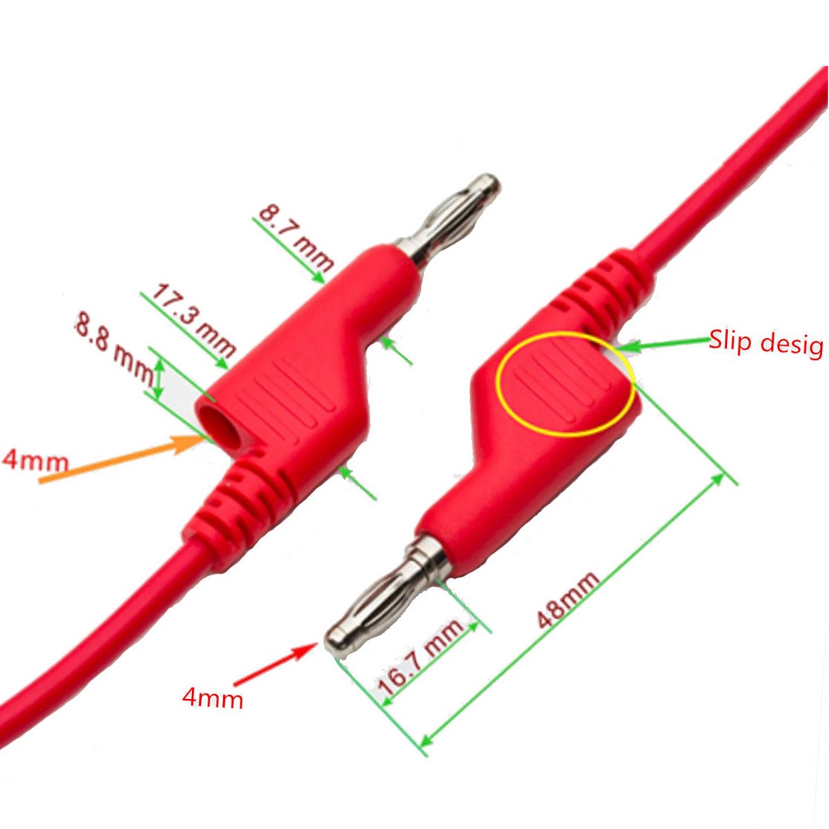 DANIU 4pcs 1M 4mm Banana to Banana Plug Soft Silicone Test Cable Lead for Multimeter 4 Colors