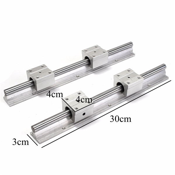 2pcs SBR12-300mm Supported Rails With 4pcs SBR12UU Pillow Bearing Blocks