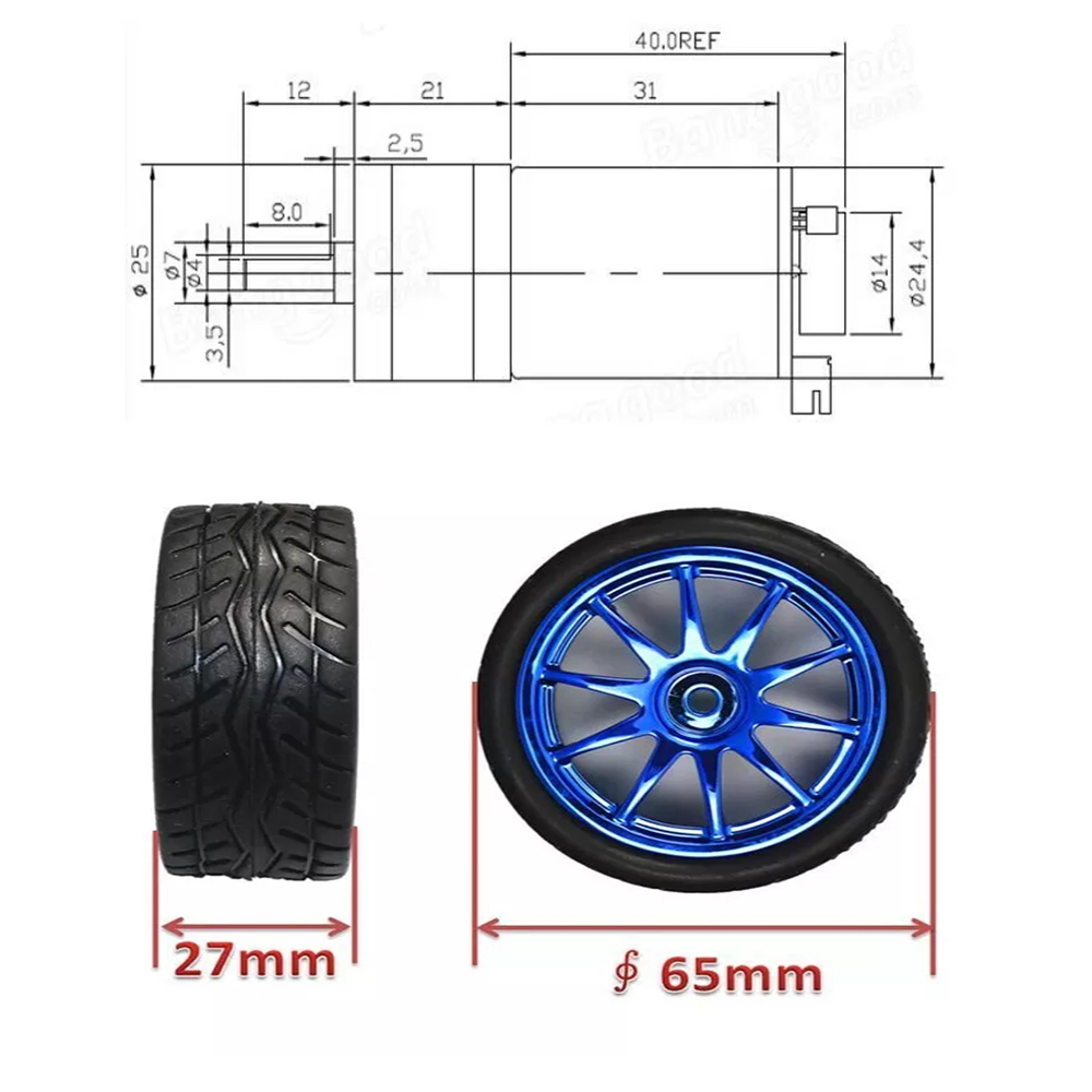 Machifit 25GA370 DC 6/12V 130rpm Gear Reduction Motor with Mounting Bracket and Wheel