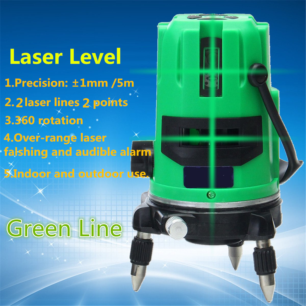 Green 2 Line 2 Points Laser Level 360 Rotary Laser Line Self Leveling with Tripod