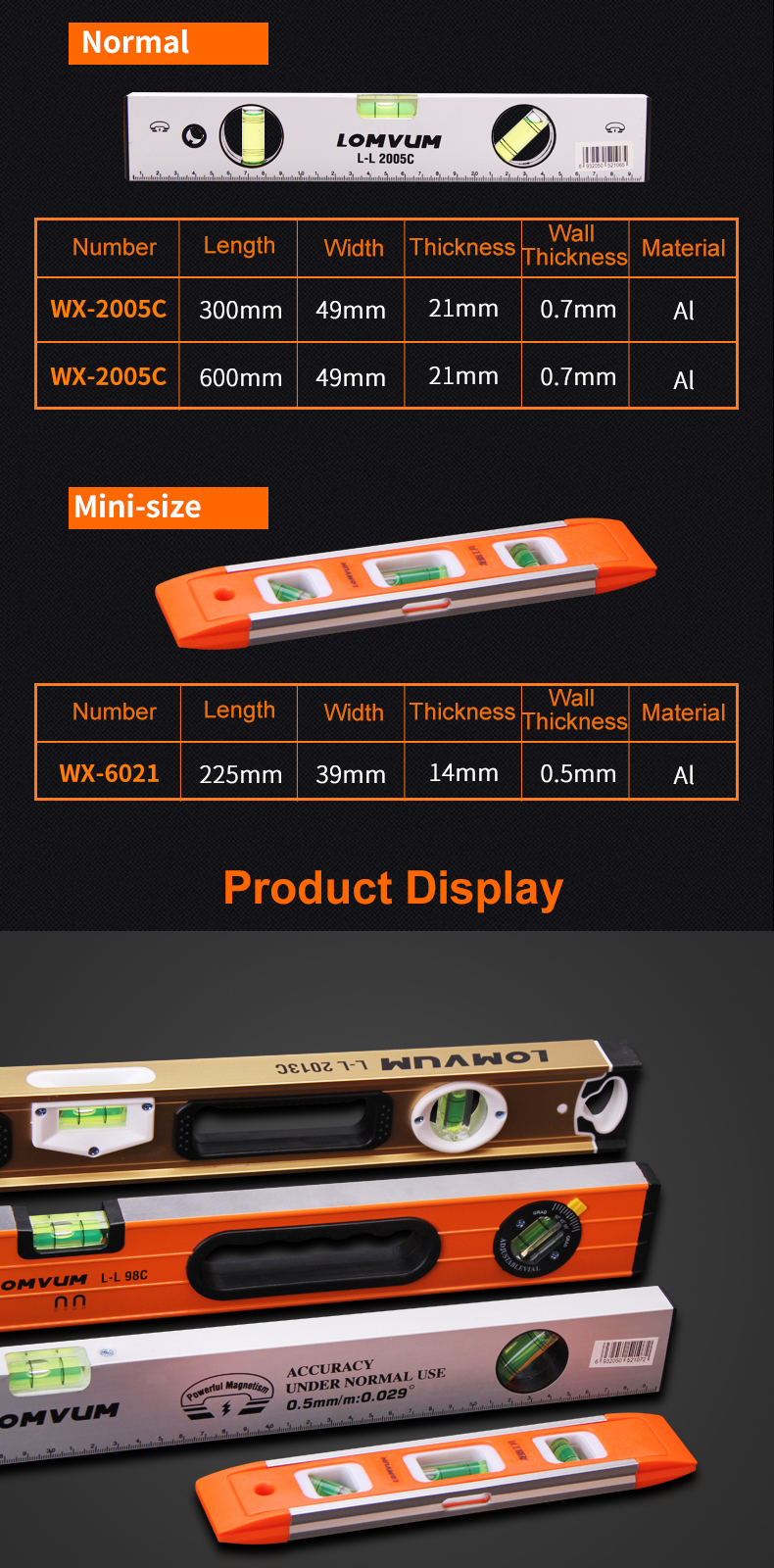 LOMVUM 600mm High Precision Spirit Level Magnetic High Bearing Ruler Lever Bubbles Horizontal Ruler Level