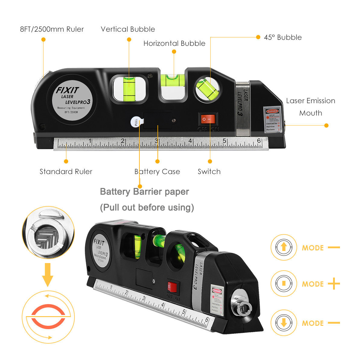 Laser Level Spirit Level Line Lasers Ruler Horizontal Ruler Measure Line Tools Adjusted Standard 