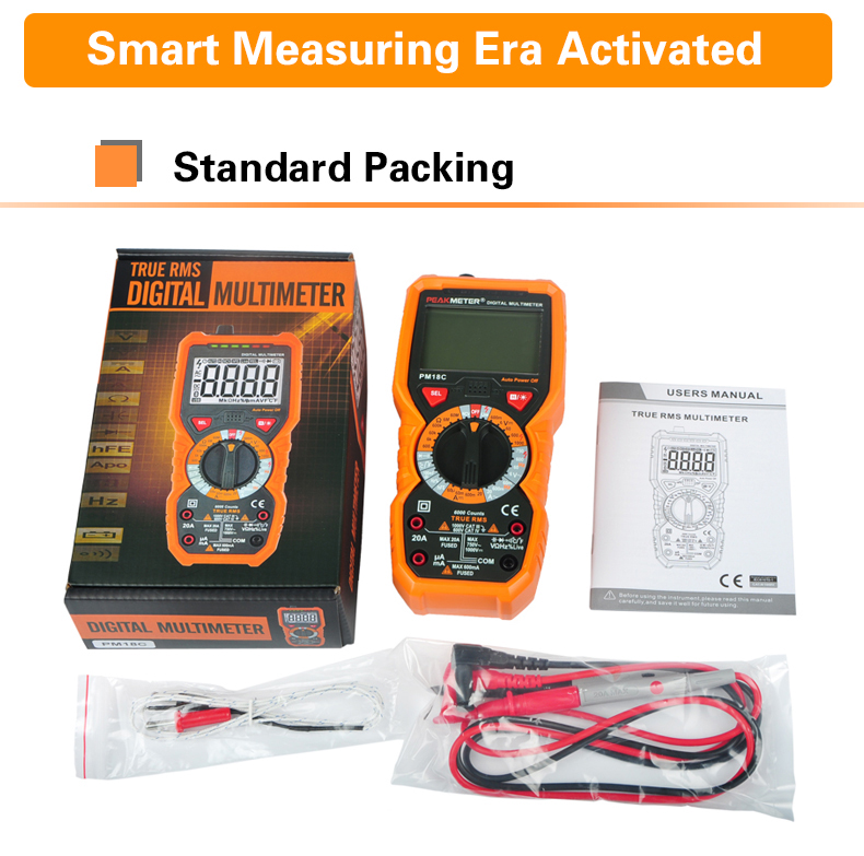 PEAKMETER PM18C Digital Multimeter Voltage Current Resistance Capacitance Frequency Temperature Tester ??/?H hFE NCV Live Line Tester