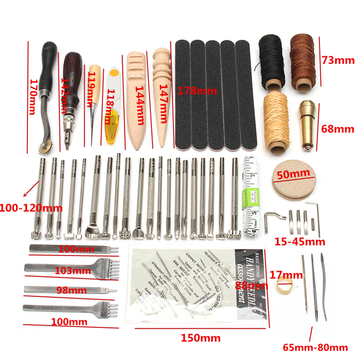 59Pcs Leather Craft Hand Tools Kit For Hand Stitching/Sewing Stamping Set