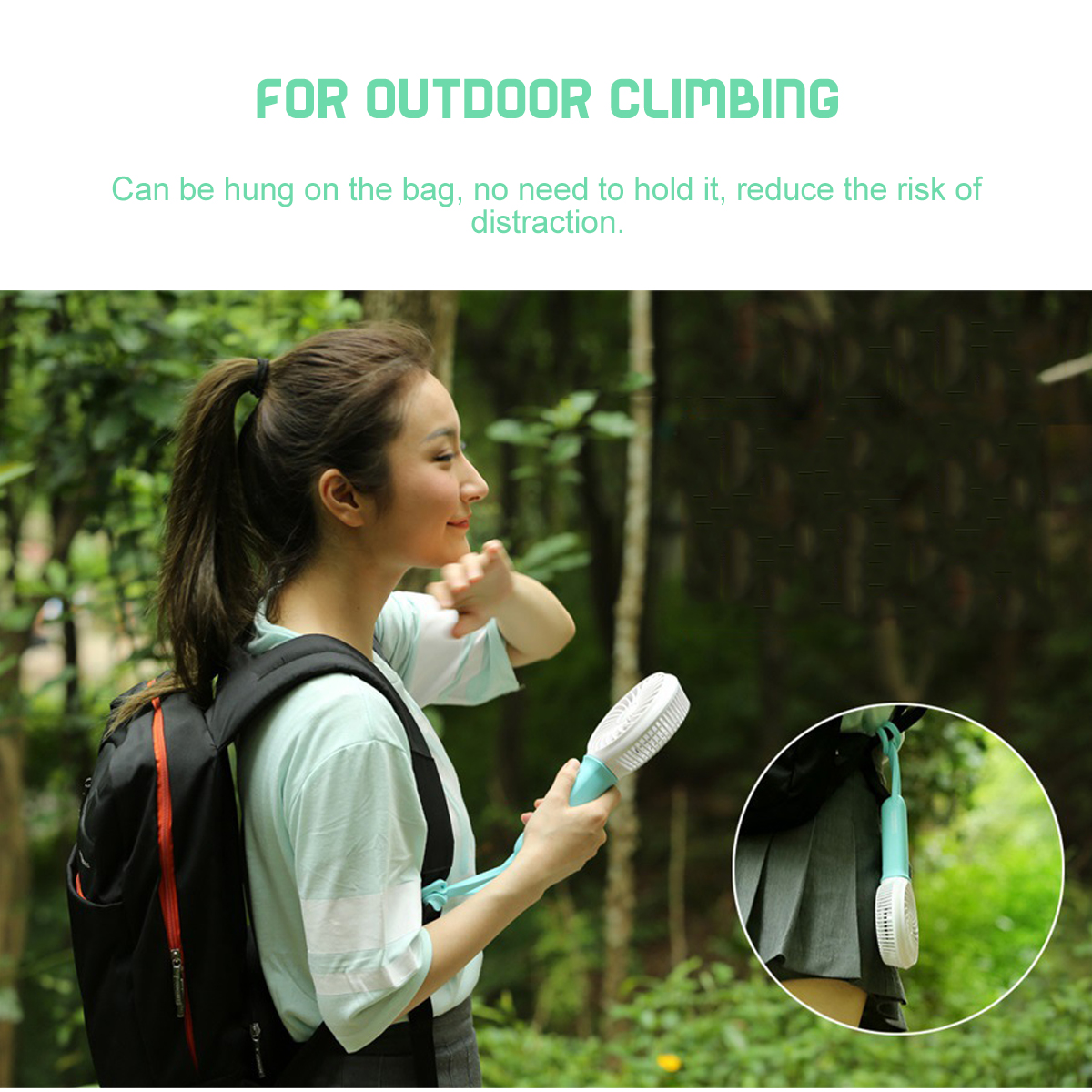 USB Cooling Fan Portable Handheld Fan 3 Speed Mini Fan LED light 2200mAh Battery Hanging Fan