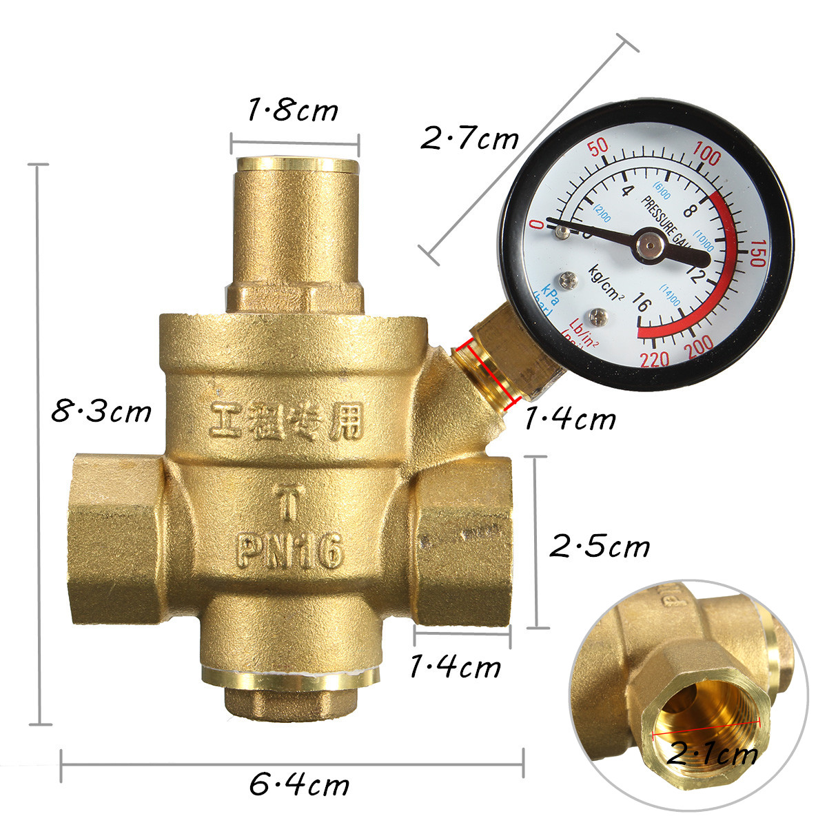 DN20 NPT ?'' Adjustable Brass Water Pressure Regulator Reducer with Gauge Meter