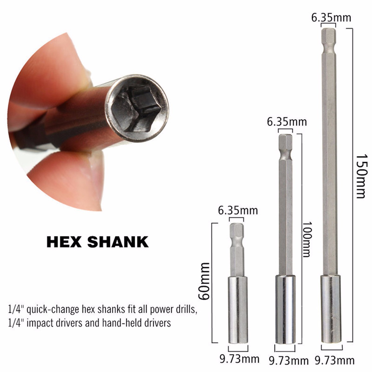1/4 Inch Hex Shank Magnetic Bit Holder Screwdriver Bit Extension Tip Bar 60mm/100mm/150mm
