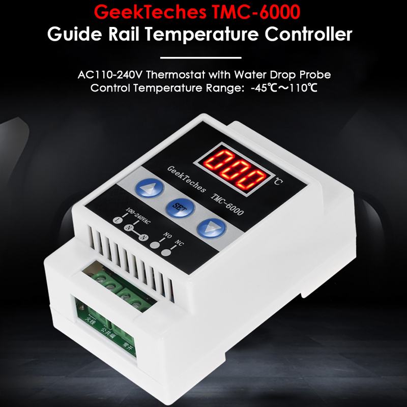 GeekTeches TMC-6000 110-240V Guide Rail Thermostat Digital Temperature Meter Thermoregulator Refrigeration Heating Temperature Meter