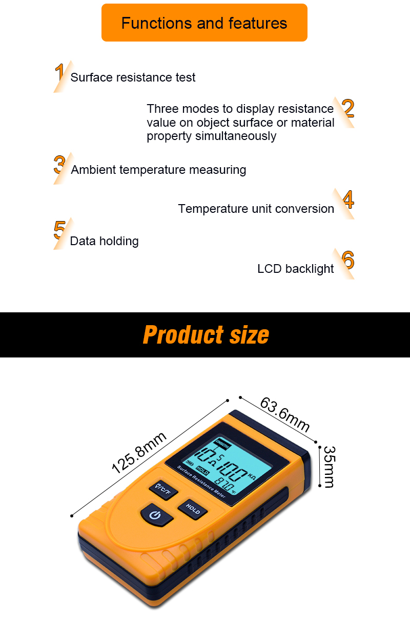 GM3110 Portable LCD Surface Resistance Meter Earth Resistance Meter with Data Holding Function 