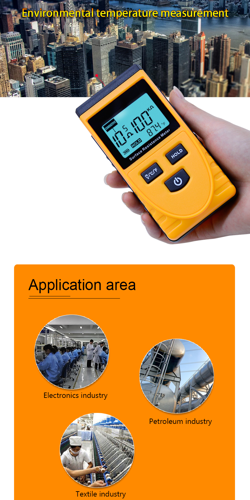 GM3110 Portable LCD Surface Resistance Meter Earth Resistance Meter with Data Holding Function 