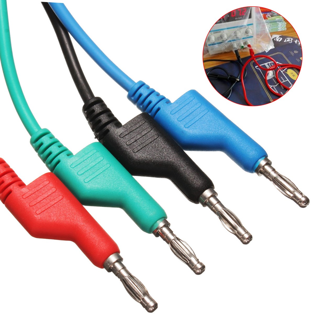 DANIU 4pcs 1M 4mm Banana to Banana Plug Soft Silicone Test Cable Lead for Multimeter 4 Colors