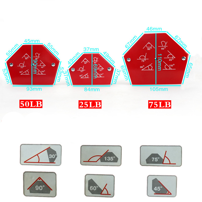 Drillpro 25/50/75LBS Magnetic Welding Locator Holder Hex Located Horn Clamp Welding Magnetic Angle Arrow Holder