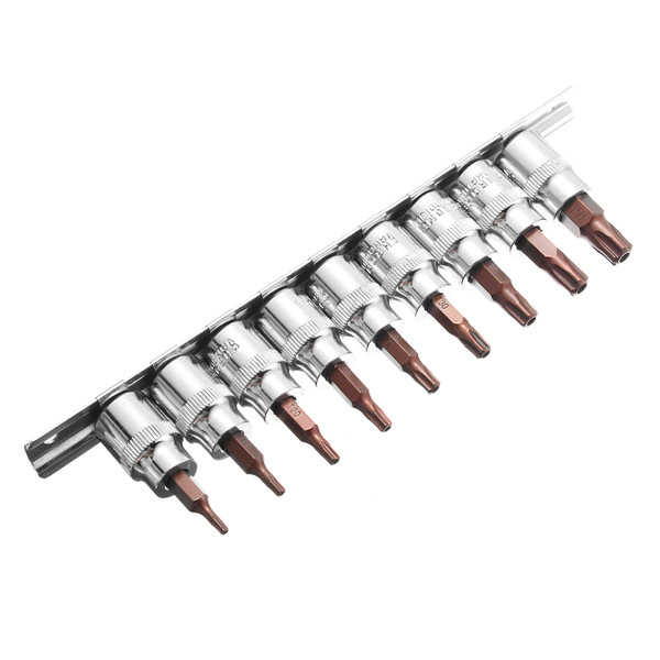 9Pcs 3/8 Inch Drive Sockets Set T10-T50 Five Angle Torx Screwdriver Bits Socket