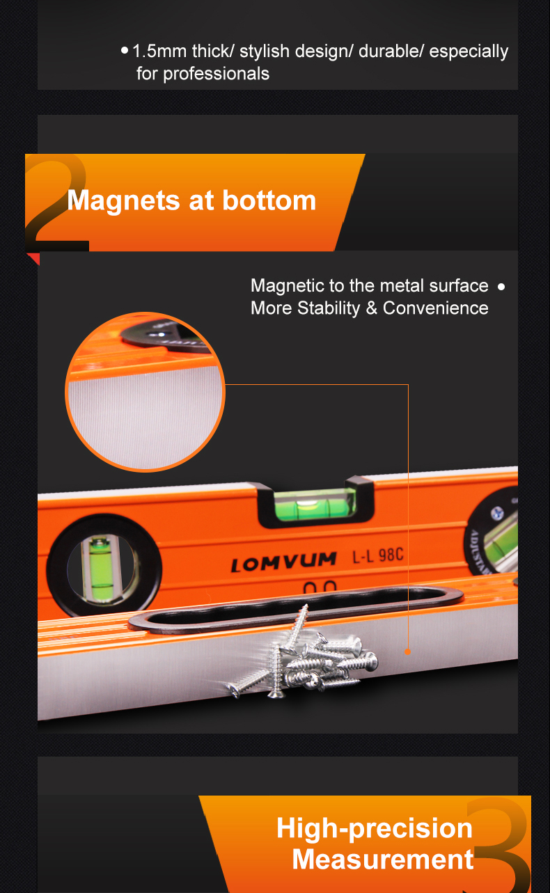 LOMVUM 600mm High Precision Spirit Level Magnetic High Bearing Ruler Lever Bubbles Horizontal Ruler Level