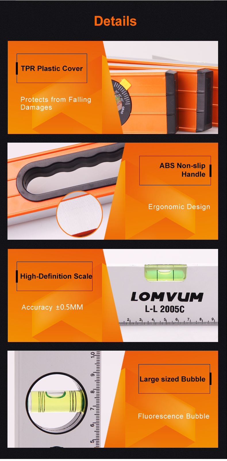 LOMVUM 600mm High Precision Spirit Level Magnetic High Bearing Ruler Lever Bubbles Horizontal Ruler Level