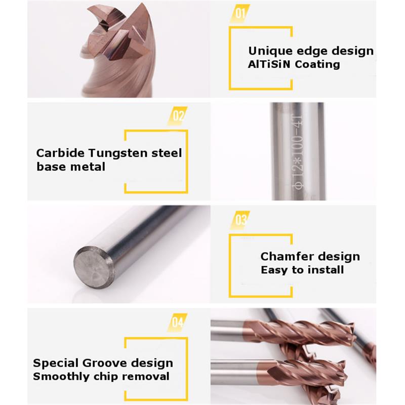 Drillpro 1-8mm 4 Flutes HRC58 End Mill Cutter AlTiN Coating Carbide End Mill Cutter CNC Tool