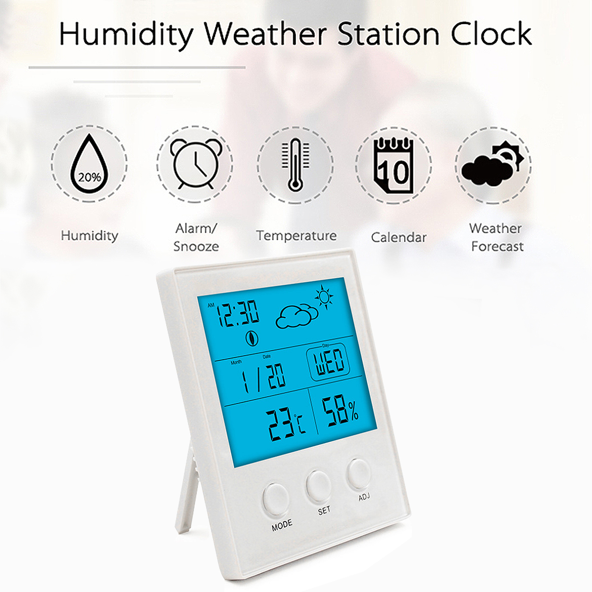 CH-904 Digital Thermometer Hygrometer Temperature Humidity Tester LED Backlight Time Date Calendar Alarm Clock Display Indoor