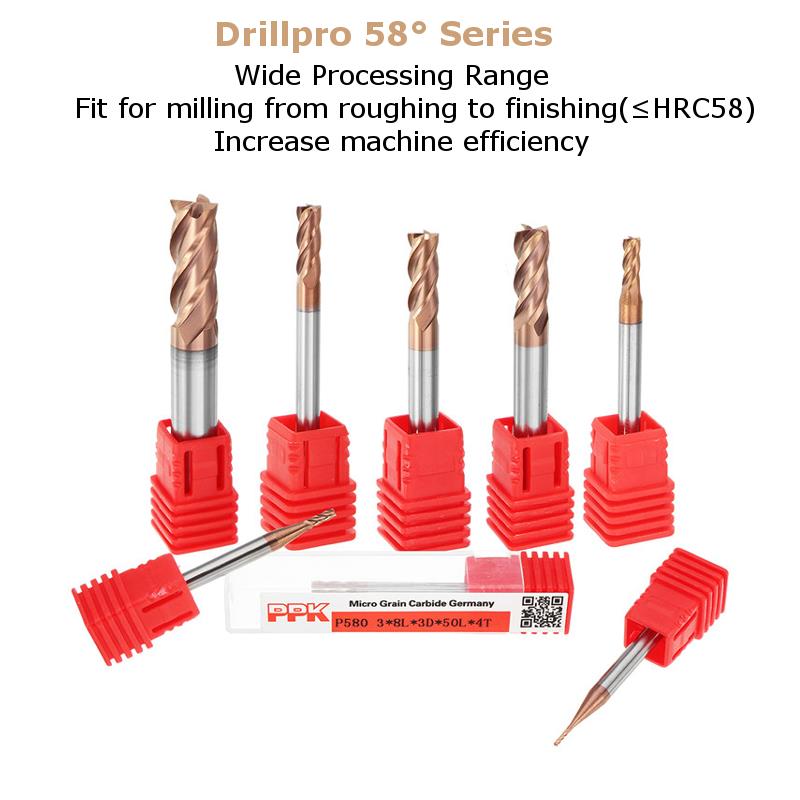 Drillpro 1-8mm 4 Flutes HRC58 End Mill Cutter AlTiN Coating Carbide End Mill Cutter CNC Tool