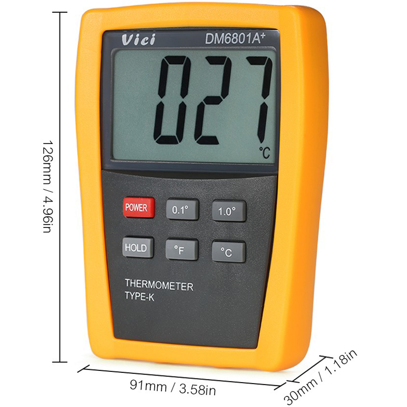 Vici DM6801A+ Mini LCD Digital Thermometer Temperature Meter Tester with K-type Thermocouple