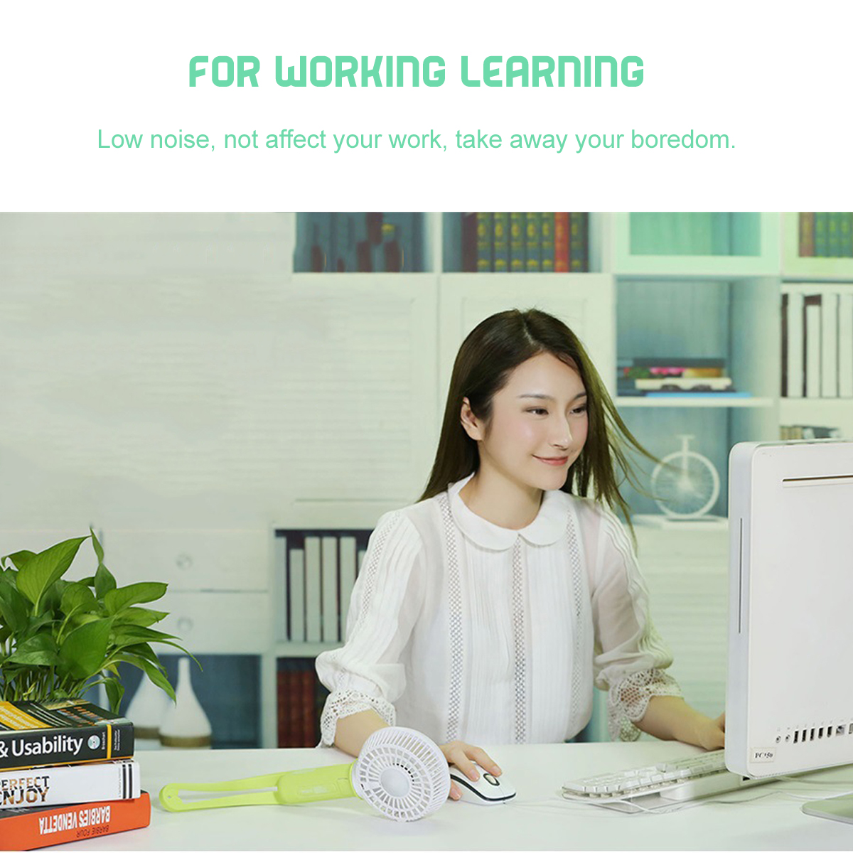 USB Cooling Fan Portable Handheld Fan 3 Speed Mini Fan LED light 2200mAh Battery Hanging Fan