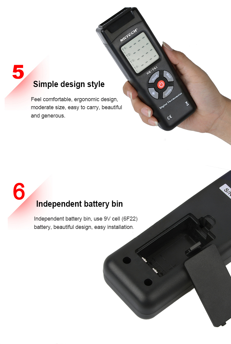 NK-TK1 4 Channel Digital Thermometer Temperature Meter Handheld Thermometer K Type Thermocouple Sensor for Industury Instrument