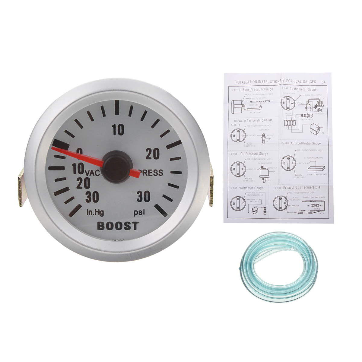 2 inch 52mm Universal Car Red LED Pressure Turbo Boost Gauge Meter 30 Psi with Hose