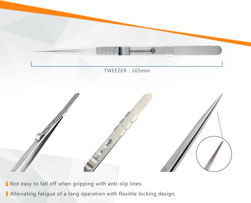 JAKEMY JM-T9-11 165mm Adjustable Tweezers Anti-static Stainless Steel Tweezers Straight Pointed Tip 