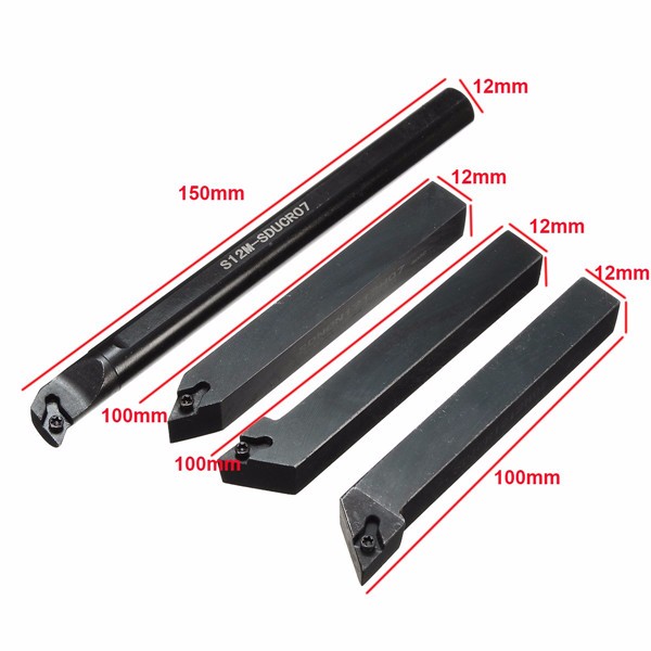 4pcs 12mm Shank Lathe Boring Bar Turning Tool Holder
