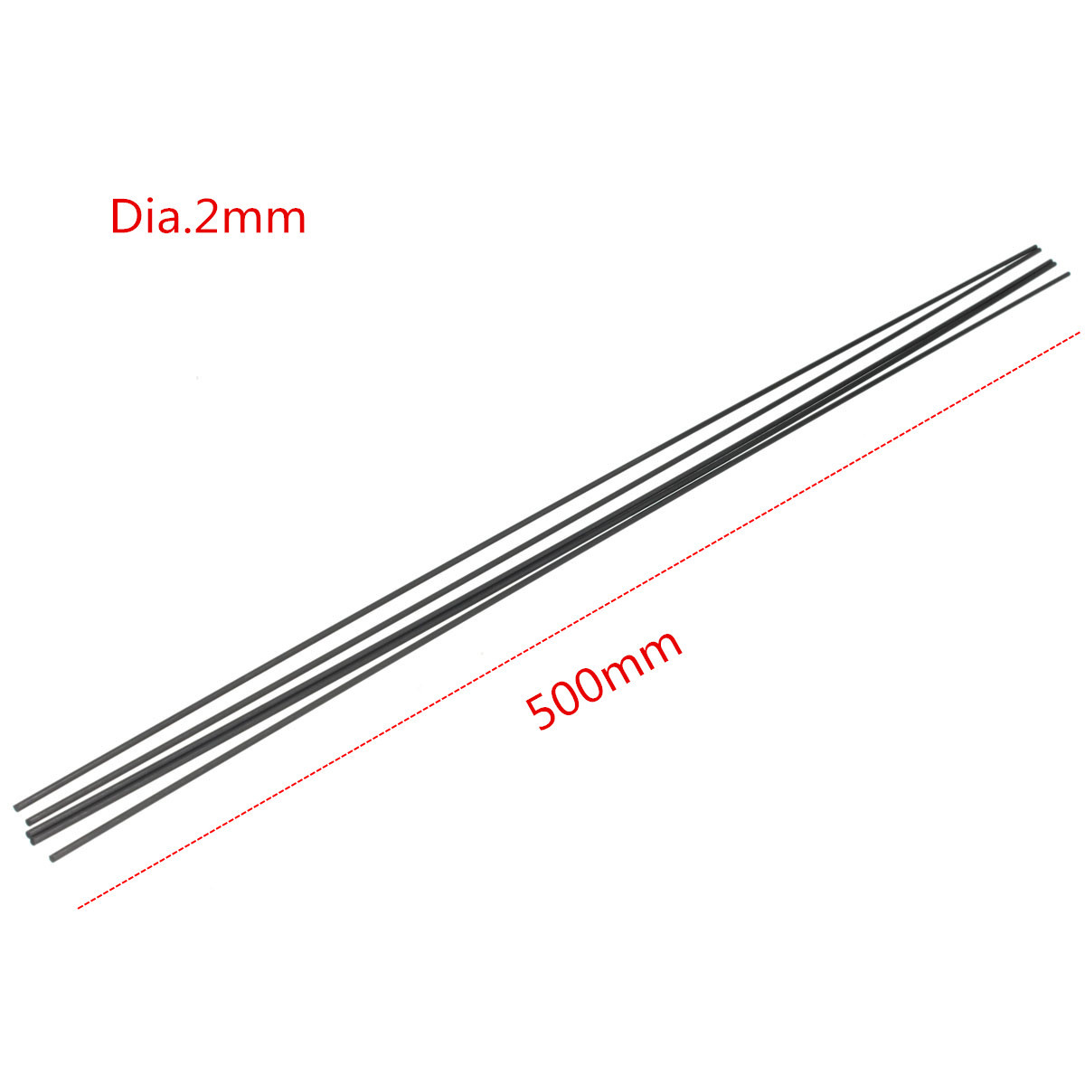 5pcs 2mm Diameter x 500mm Carbon Fiber Rods Tube For RC Airplane Matte Pole