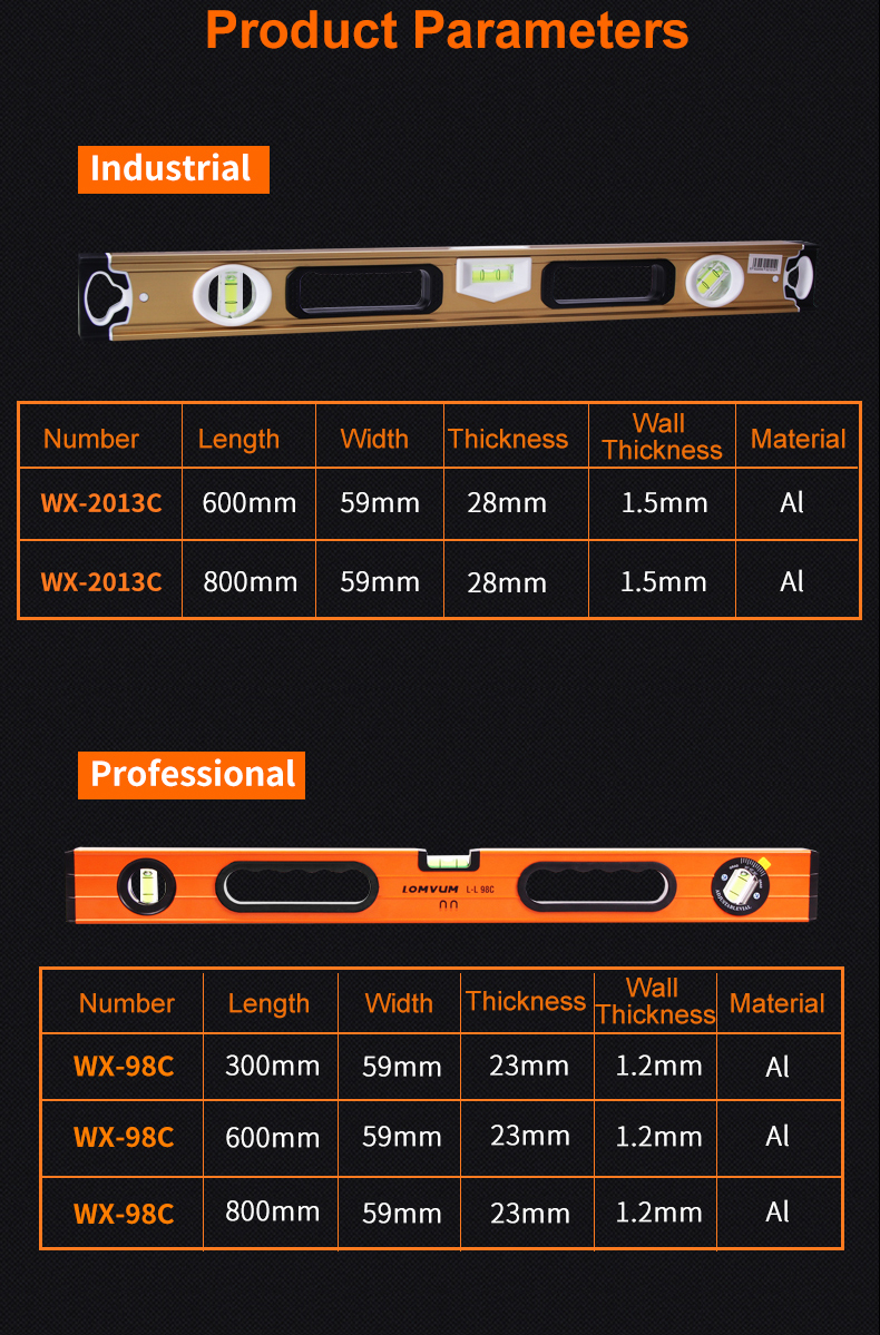 LOMVUM 600mm High Precision Spirit Level Magnetic High Bearing Ruler Lever Bubbles Horizontal Ruler Level