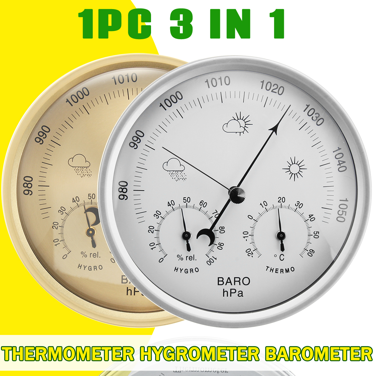3 IN 1 Wall Hanging Weather Thermometer Barometer Hygrometer Home Decor 132MM