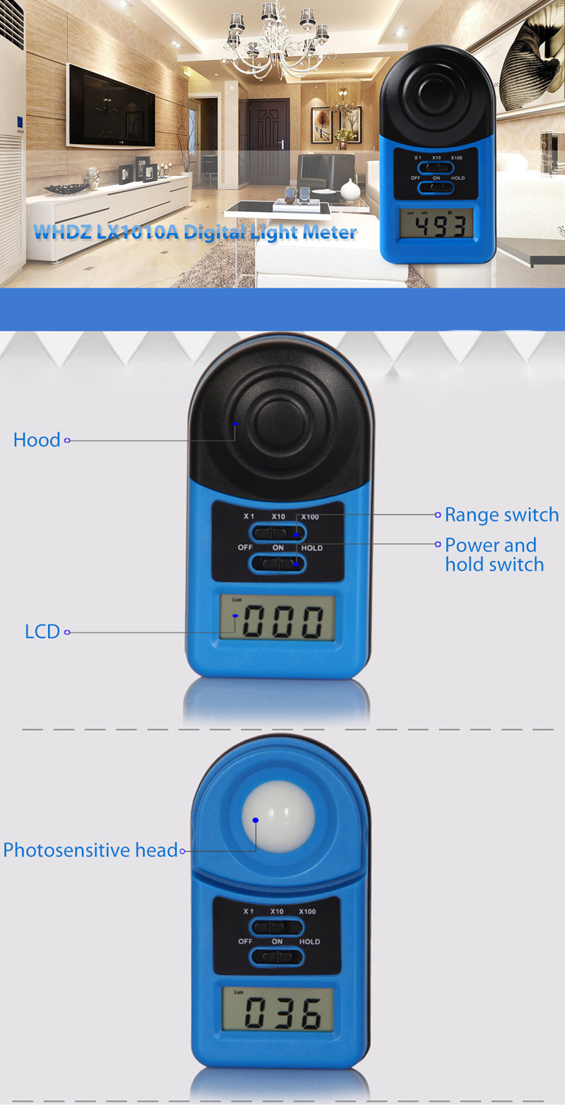 WHDZ LX1010A Digital 200,000 Lux Meter Illuminometer Photometer Lux Meter Light Meter Mini Pocket Size
