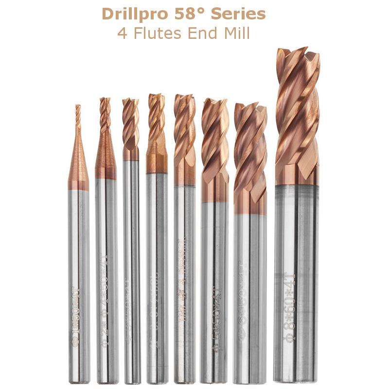 Drillpro 1-8mm 4 Flutes HRC58 End Mill Cutter AlTiN Coating Carbide End Mill Cutter CNC Tool