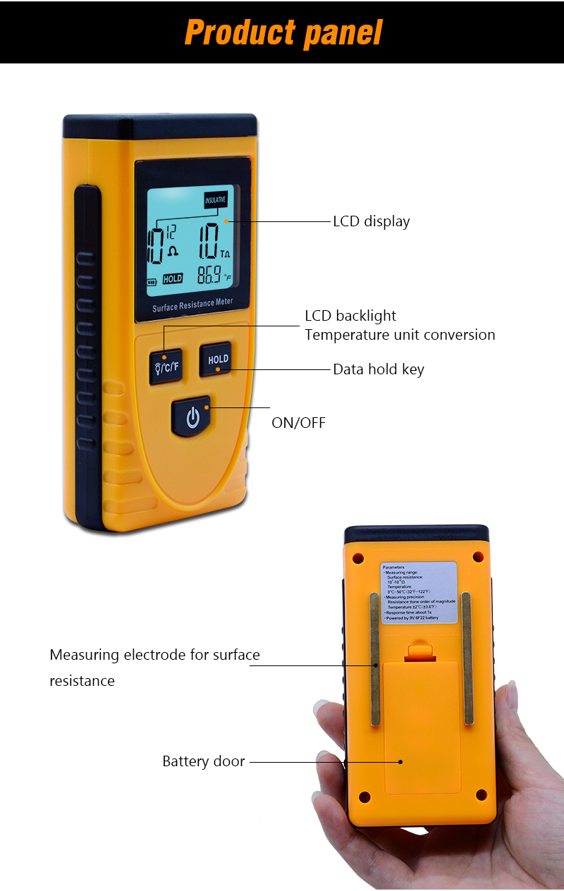GM3110 Portable LCD Surface Resistance Meter Earth Resistance Meter with Data Holding Function 