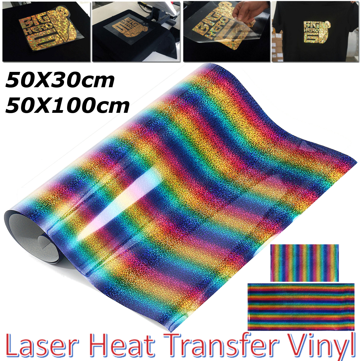 30/100cm Heat Transfer Vinyl Iron-on PU T-Shirt Garment Textile Press Film Rainbow