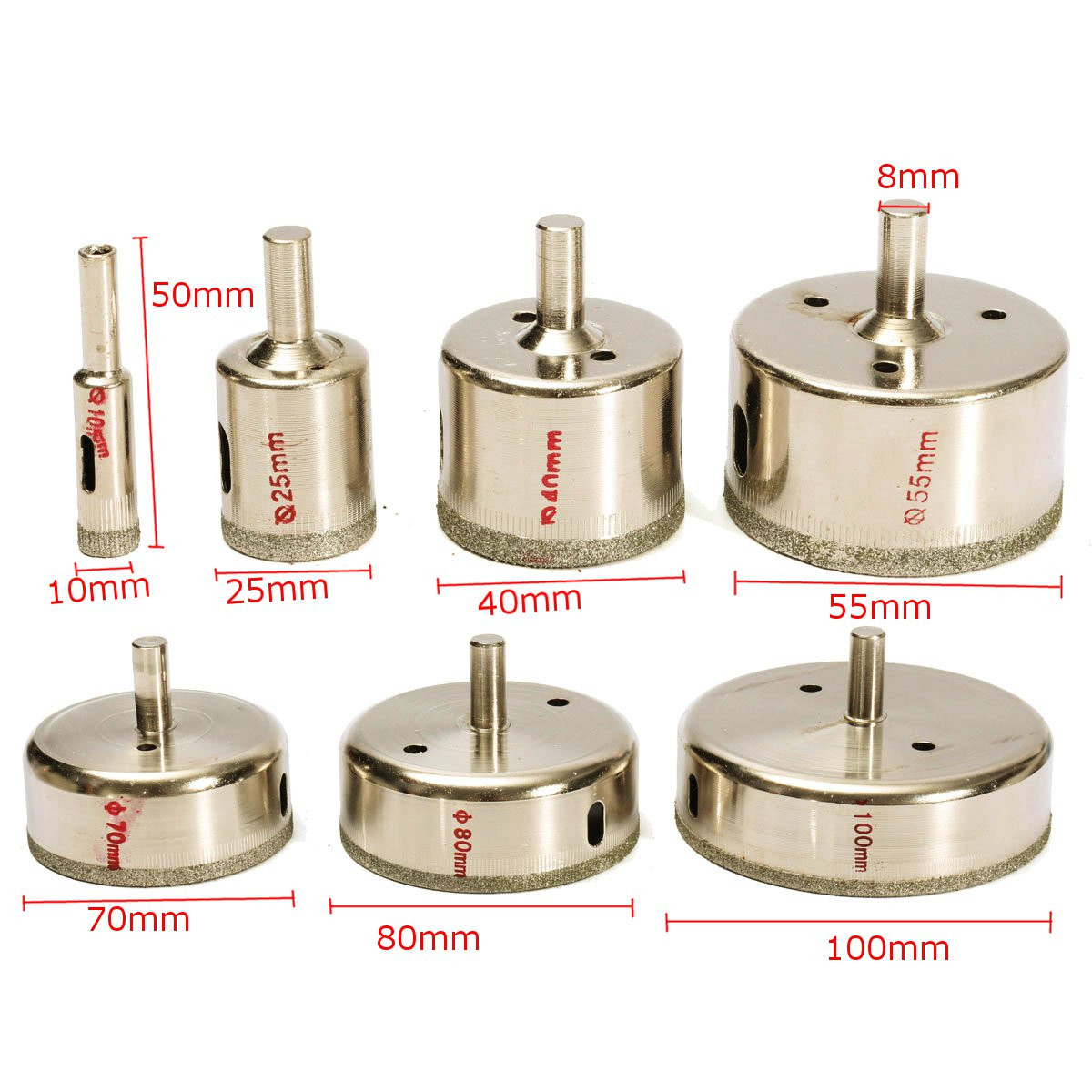 Drillpro 7pcs 10-100mm Diamond Hole Saw Drill Bit Set Tile Ceramic Glass Porcelain Marble Hole Saw Cutter