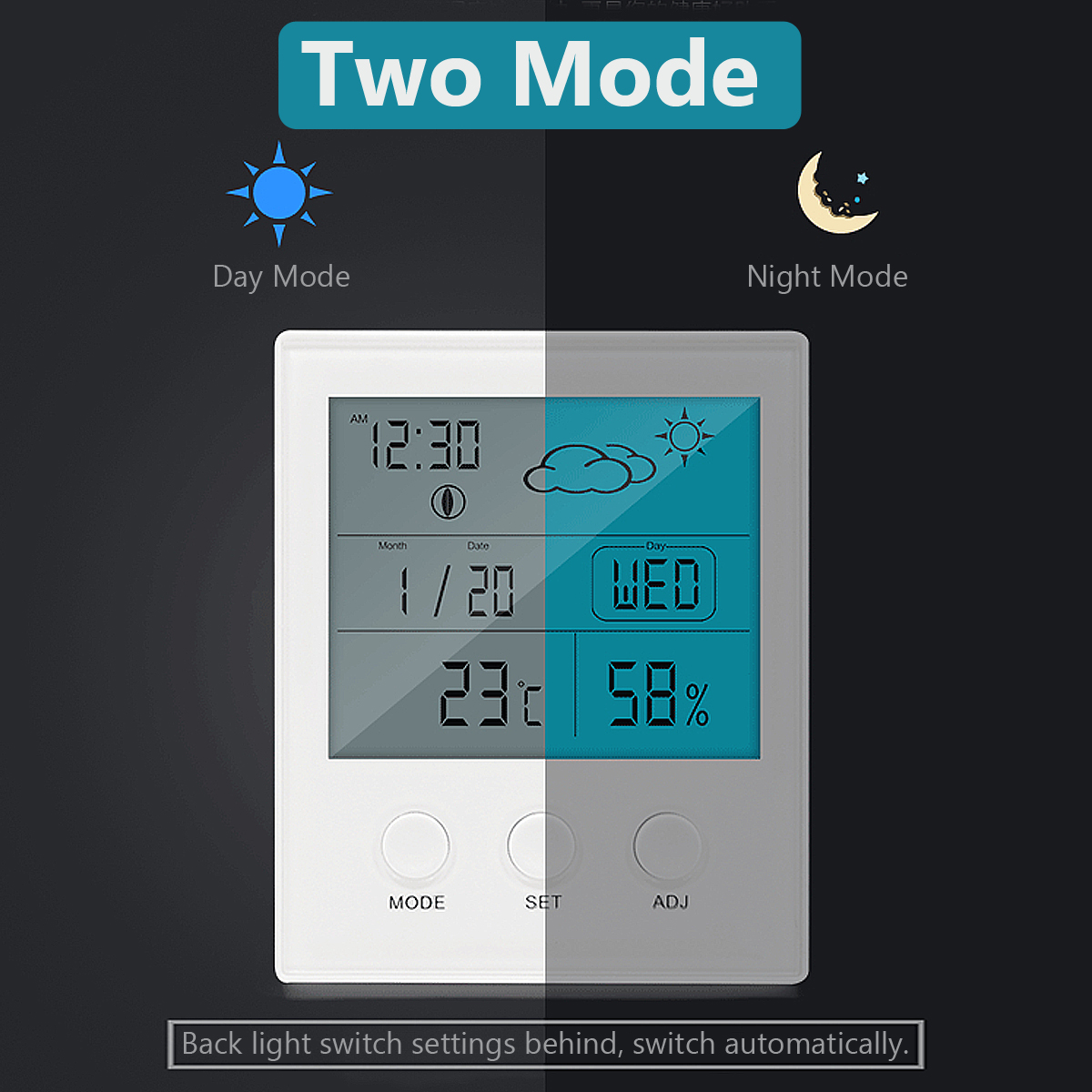 CH-904 Digital Thermometer Hygrometer Temperature Humidity Tester LED Backlight Time Date Calendar Alarm Clock Display Indoor