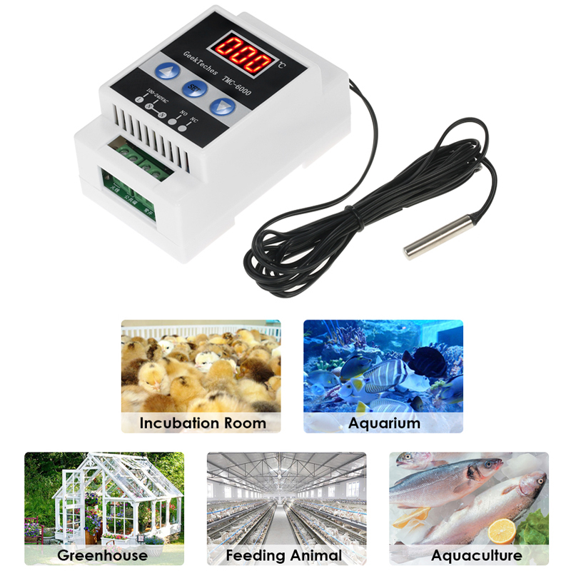 GeekTeches TMC-6000 110-240V Guide Rail Thermostat Digital Temperature Meter Thermoregulator Refrigeration Heating Temperature Meter