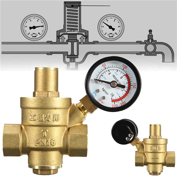 DN15 1/2' Inch Brass Water Pressure Reducing Regulator Reducer & Gauge Adjustable