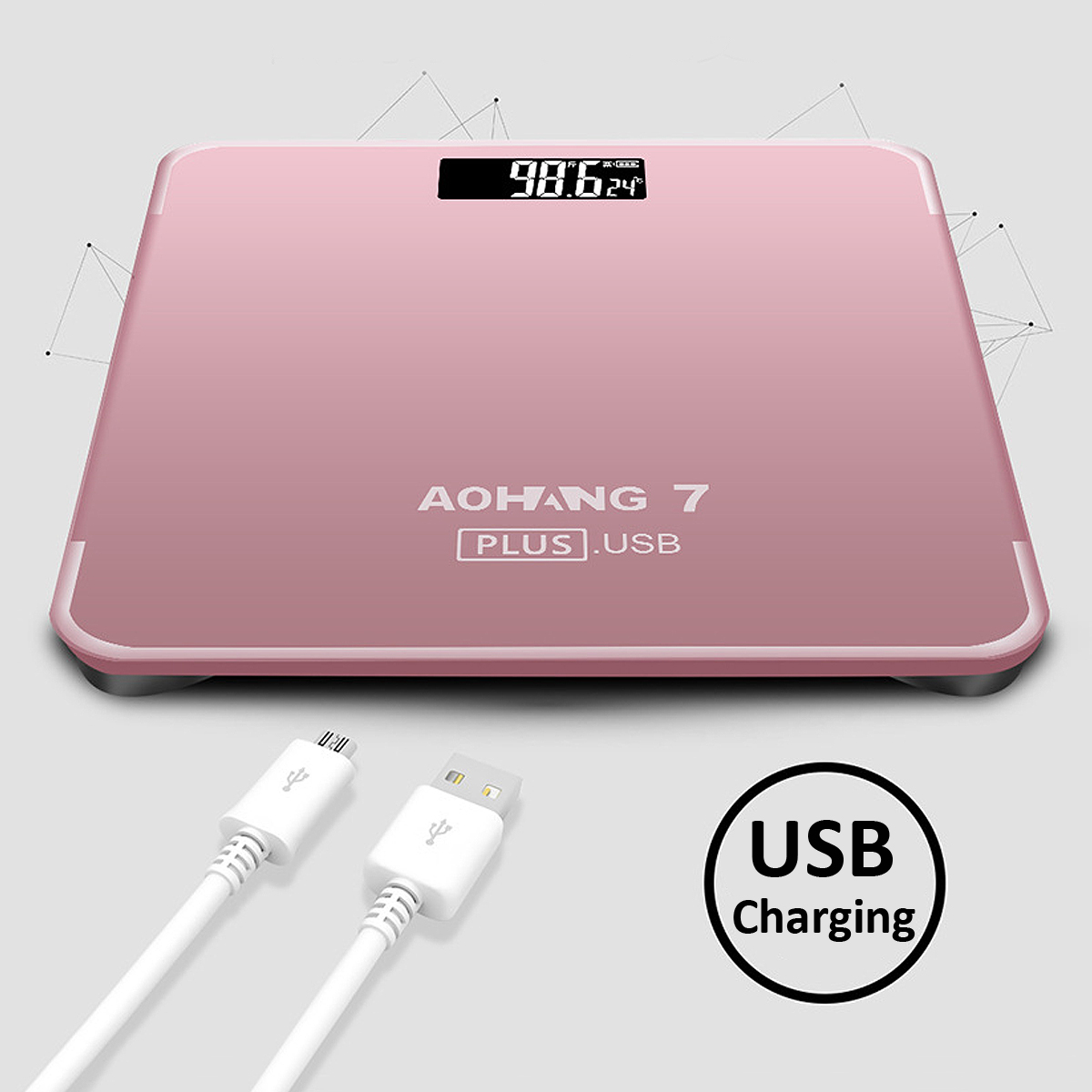 AOHANG 7 Plus USB Version 180kg LCD Electronic Digital Tempered Glass Body Weight Scale